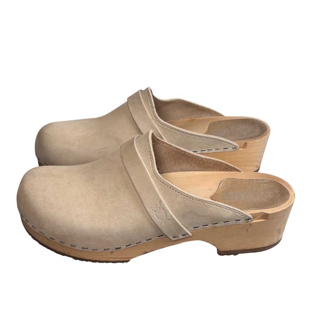 Sandgrens Clogs Nude Cream Leather Wood Swedish Handmade Boho EU 41 US 10